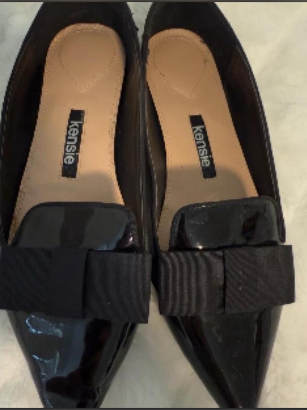 Kensie Black Patent Pointed Toe Flats with Bow #9.5